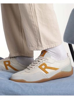Rare Rabbit - Men Leather Lace-Up Sneakers - Beige