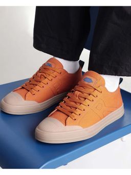 Rare Rabbit - Men Canvas Fabric Lace-Up Sneakers - Orange