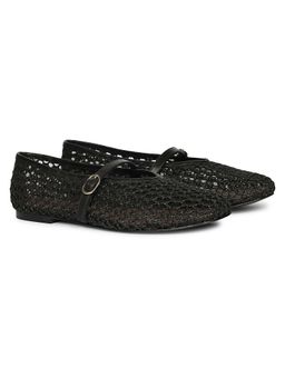 Saint G - Women Black Woven Leather Flat Ballerinas - Black