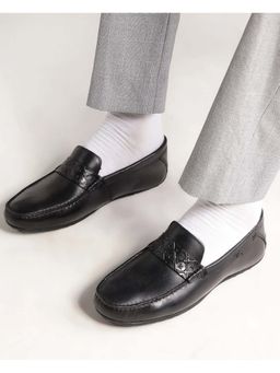Rare Rabbit - Men Slip-On Leather Drivers Loafers - Black