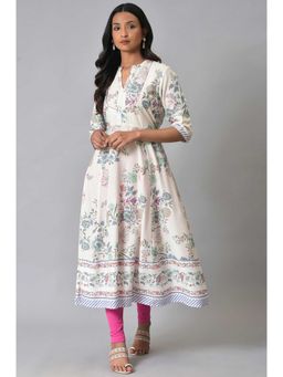 W - Floral Kurta White