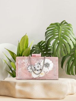 Anekaant - Sultana Pastel Pink & White Floral Embellished Resin Clutch