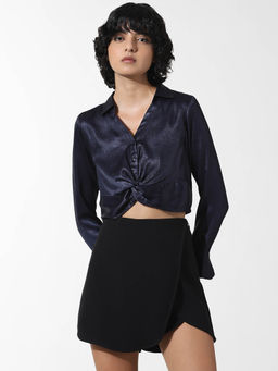 ONLY - Navy Blue Shimmer Cropped Shirt