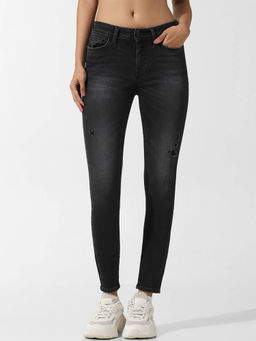 ONLY - Black Mid Rise Distressed Skinny Jeans