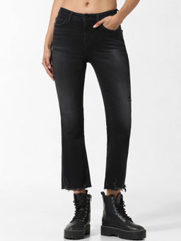 ONLY - Black Mid Rise Distressed Straight Jeans