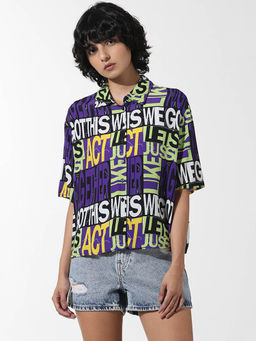 ONLY - Purple Typographic Print Shirt