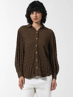 ONLY - Dark Brown Crinkled Oversized Shirt