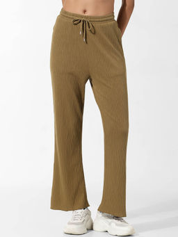 ONLY - Olive Green Ribbed Cotton Wide Leg Pants