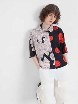 ONLY - X Naruto Pink Uzumaki Clan Icon Colour Blocked Shirt