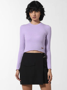 ONLY - Lavender Ribbed Knit Crop Top