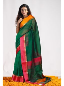 Unnati Silks - Green Pure Handloom Maheshwari Sico Saree with Unstitched Blouse