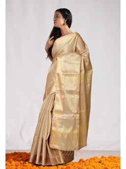 Unnati Silks - Cream Pure Handloom Maheshwari Sico Saree with Unstitched Blouse