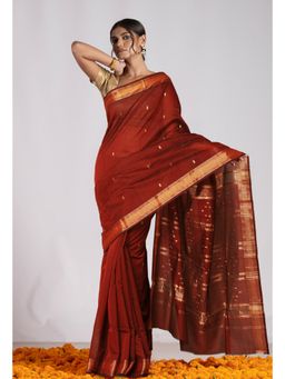 Unnati Silks - Maroon Pure Handloom Maheshwari Sico Saree with Unstitched Blouse
