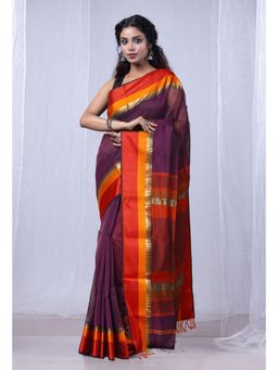 Unnati Silks - Dark Wine Pure Handloom Maheshwari Sico Saree with Unstitched Blouse