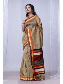 Unnati Silks - Beige Pure Handloom Maheshwari Sico Saree with Unstitched Blouse