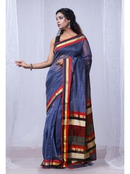 Unnati Silks - Bluish Grey Pure Handloom Maheshwari Sico Saree with Unstitched Blouse