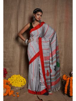 Unnati Silks - Grey Pure Handloom Nagaland Cotton Silk Saree with Unstitched Blouse