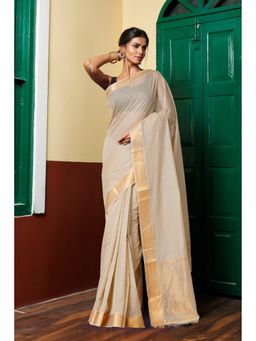Unnati Silks - Beige Pure Handloom Mangalagiri Cotton Saree with Unstitched Blouse