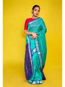 Unnati Silks - Turquoise Blue Pure Handloom Assam Sico Saree with Unstitched Blouse