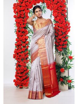 Unnati Silks - Beige Pure Assam Sico Saree with Unstitched Blouse