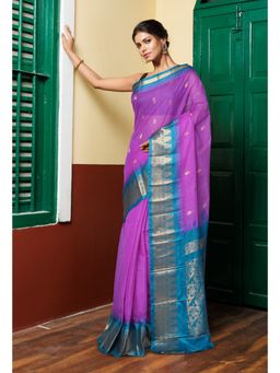 Unnati Silks - Purple Turquoise Blue Pure Handloom Gadwal Cotton Saree without Blouse