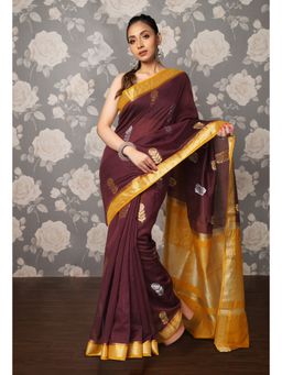 Unnati Silks - Dark Maroon Pure Handloom Chanderi Uppada Sico Saree with Unstitched Blouse