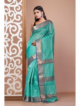 Unnati Silks - Turquoise Green Blue Pure Handloom Maheshwari Sico Saree with Unstitched Blouse