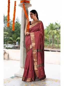 Unnati Silks - Maroon Pure Handloom Maheshwari Sico Saree with Unstitched Blouse