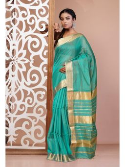 Unnati Silks - Turquoise Green Pure Handloom Maheshwari Sico Saree with Unstitched Blouse