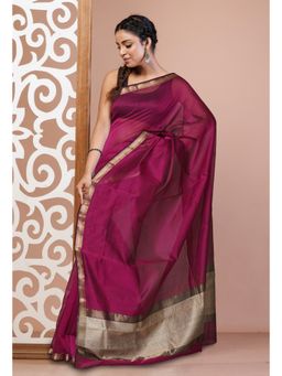 Unnati Silks - Wine Pure Handloom Maheshwari Sico Saree without Blouse