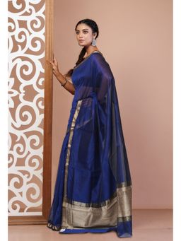 Unnati Silks - Navy Blue Pure Handloom Maheshwari Sico Saree without Blouse