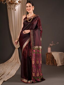 Sareemall - Burgundy Woven Zari Saree with Unstitched Blouse