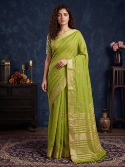 Sareemall - Green Embroidered Saree with Unstitched Blouse