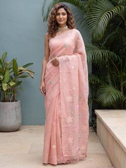 Sareemall - Pink Embroidered Saree with Unstitched Blouse