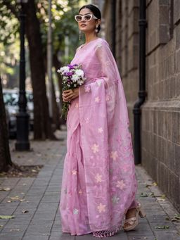 Sareemall - Pink Embroidered Saree with Unstitched Blouse