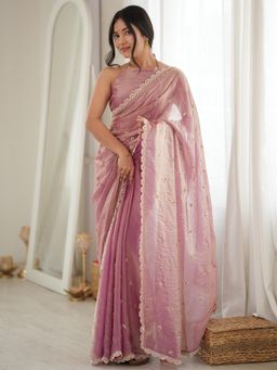 Sareemall - Pink Embellished/Sequined Saree with Unstitched Blouse