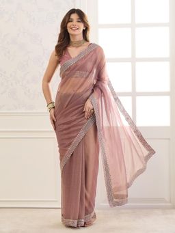 Sareemall - Rose Gold Embellished/Sequined Saree with Unstitched Blouse