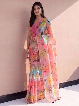 Sareemall - Multi-Color Printed Saree with Unstitched Blouse