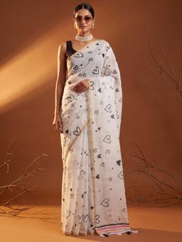 Sareemall - White Printed Saree with Unstitched Blouse