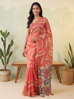 Sareemall - Rust Printed Saree with Unstitched Blouse
