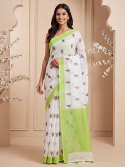 Sareemall - Green Printed Saree with Unstitched Blouse