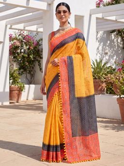Sareemall - Orange Geometric Saree with Unstitched Blouse