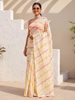Sareemall - Cream Stripes Saree with Unstitched Blouse