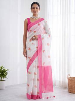 Sareemall - Pink Printed Saree with Unstitched Blouse