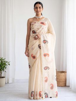 Sareemall - Cream Paisley Saree with Unstitched Blouse