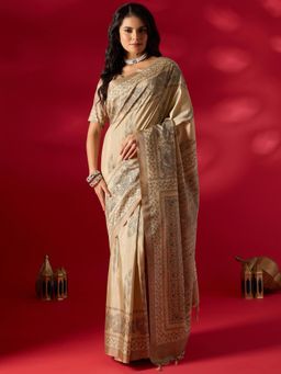 Sareemall - Beige Printed Saree with Unstitched Blouse