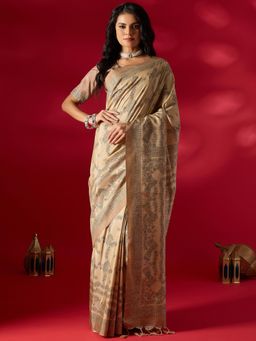 Sareemall - Beige Printed Saree with Unstitched Blouse