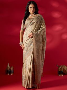 Sareemall - Beige Printed Saree with Unstitched Blouse