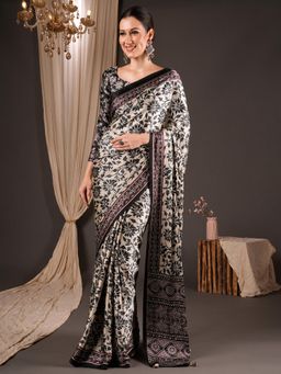 Sareemall - Black Printed Saree with Unstitched Blouse