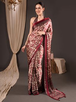 Sareemall - Maroon Printed Saree with Unstitched Blouse